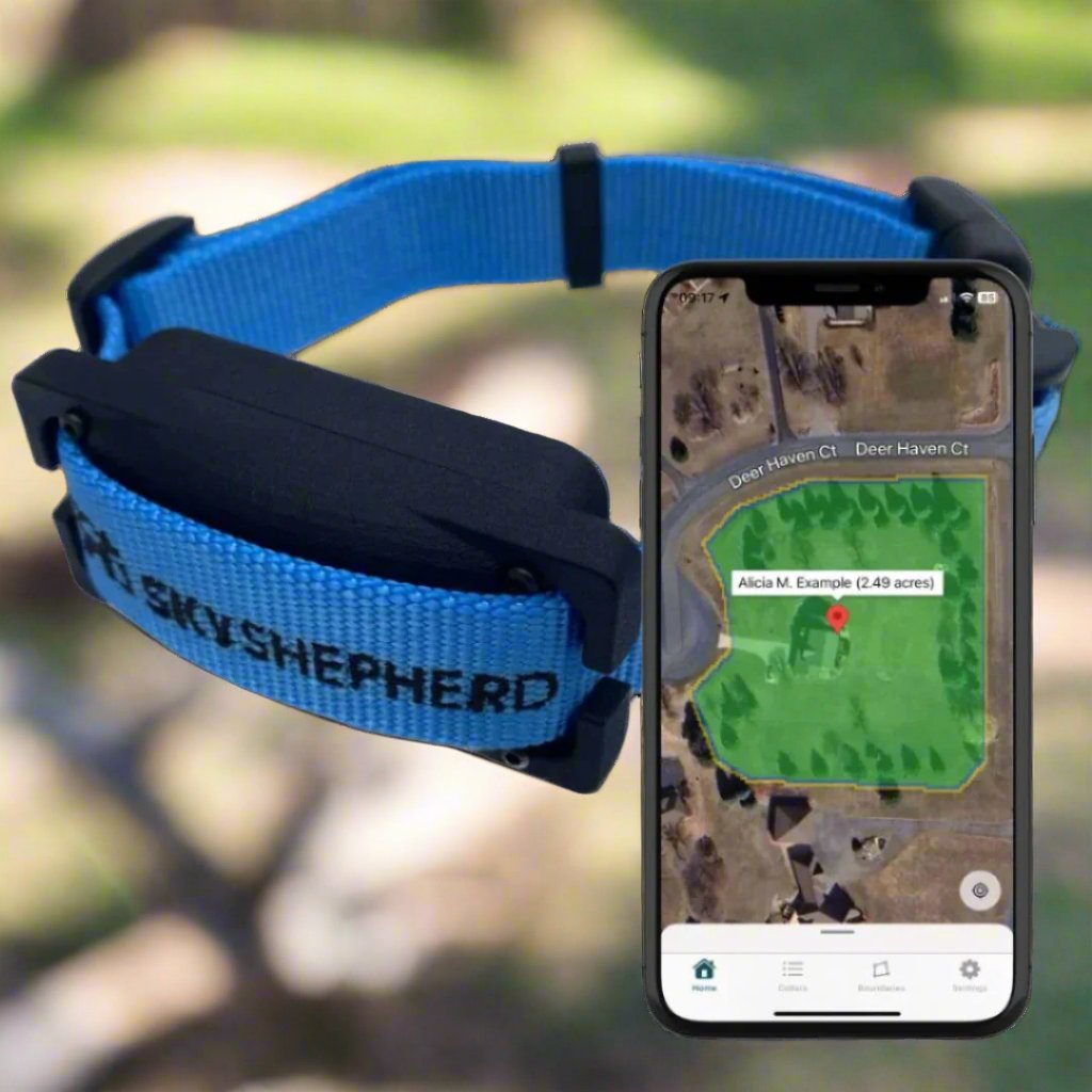 SkyShepherd collar with Mobile App Displayed